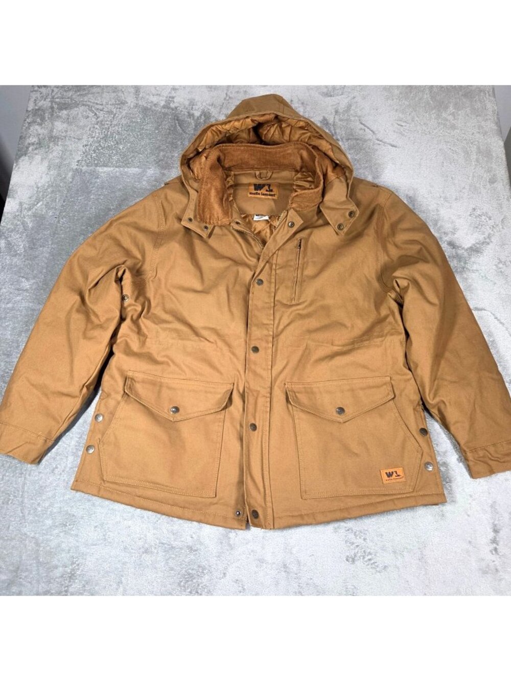 Wells Lamont Coat XL Tan Duck Canvas Quilt Lined Workwear Removable Hood
